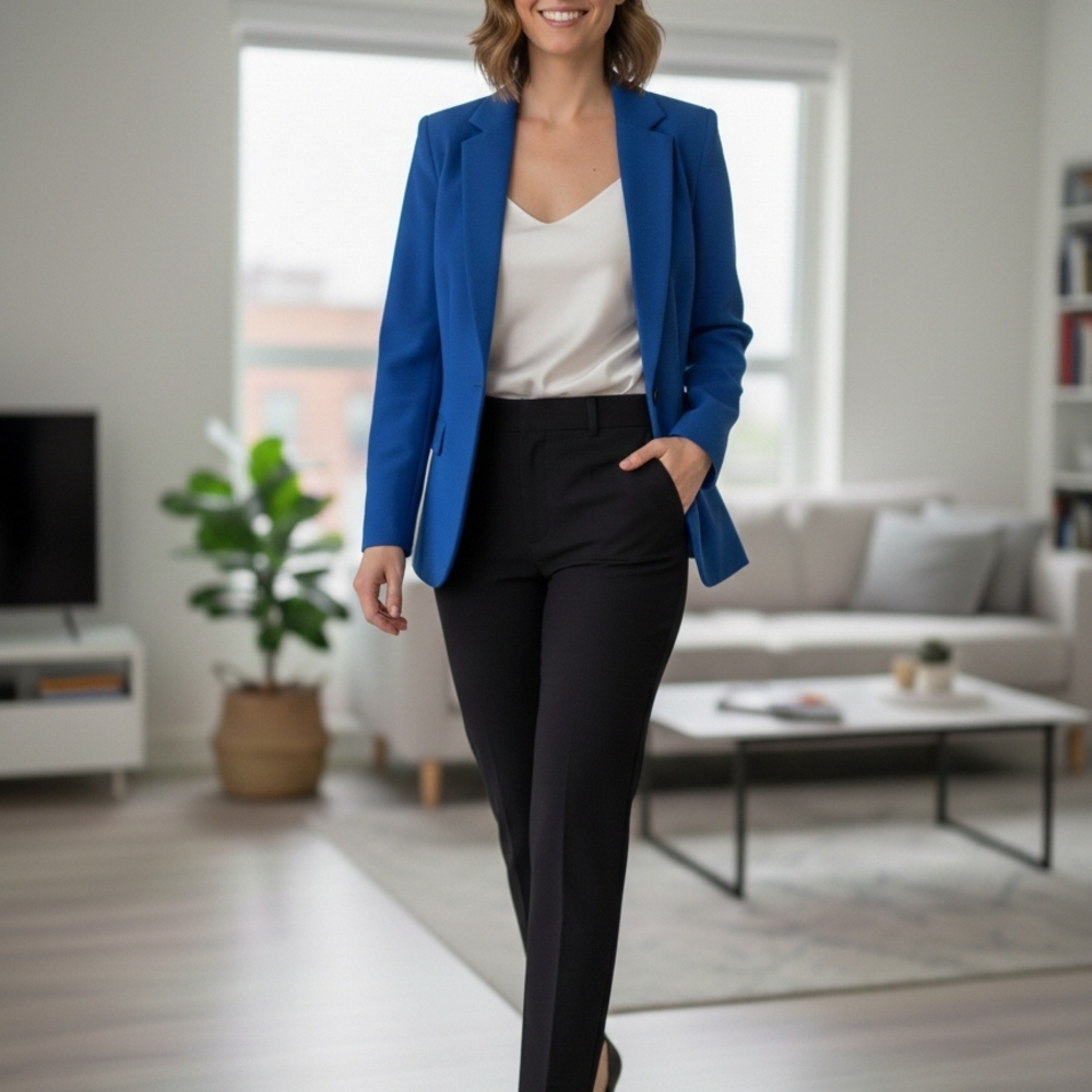 Zara Blue Blazer & Black Slim Trousers Set